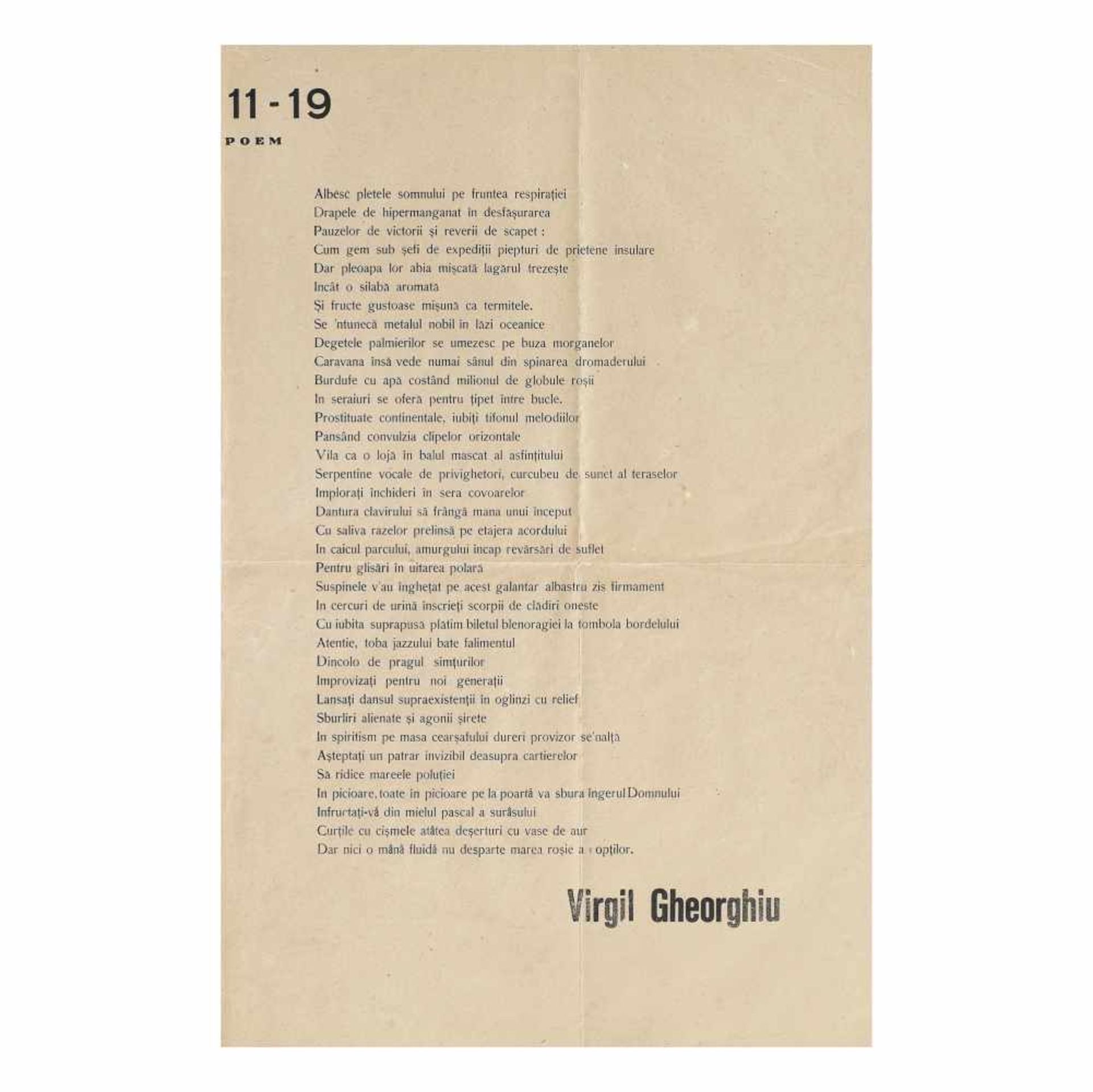 Poem-poster "8-11-19", by Virgil Gheorghiu, Bucharest, 1930, very rare, collectible piece
