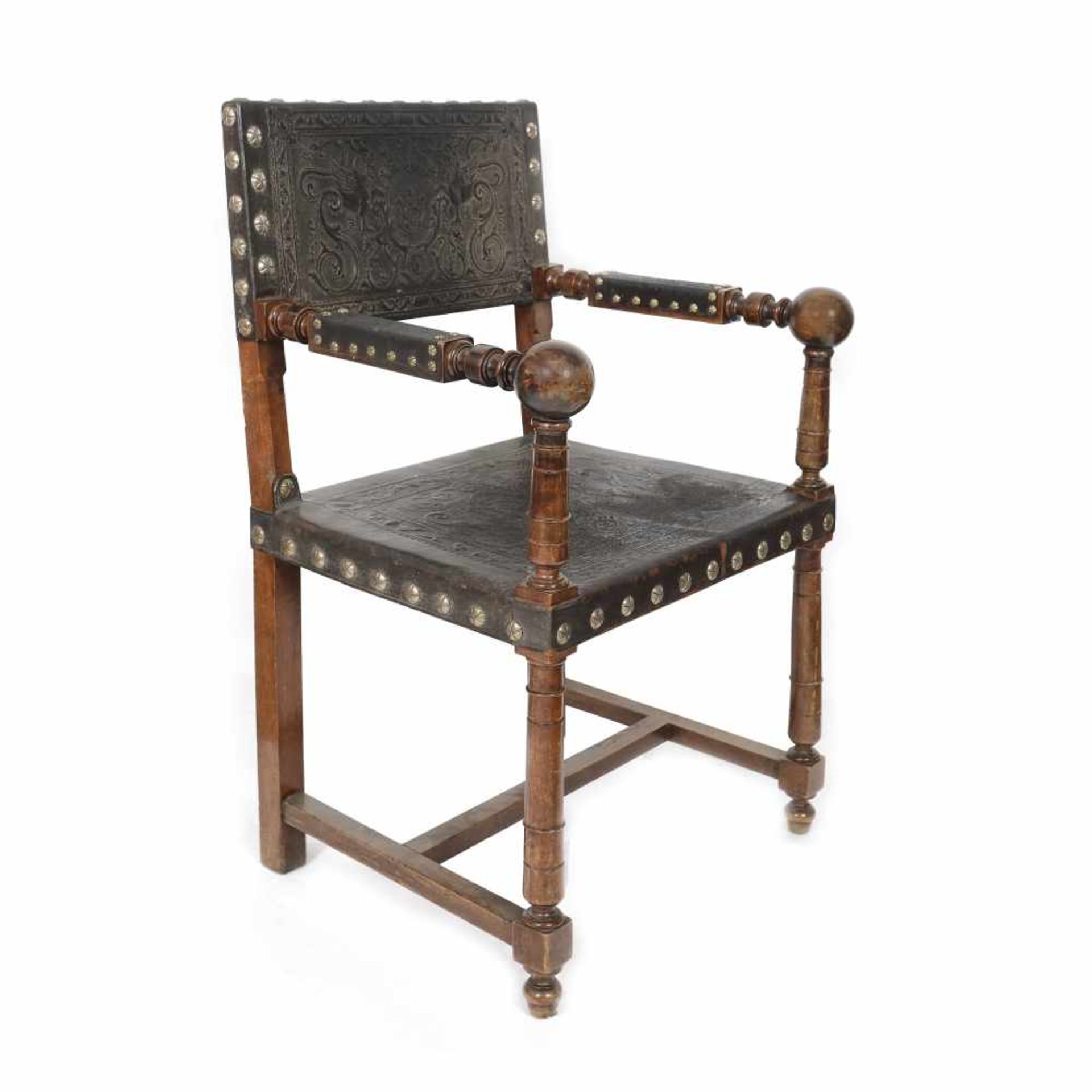 Neo-Renaissance inspired chair, with embossed cordoba leather, late 19th century, belonged to the pa - Bild 2 aus 2