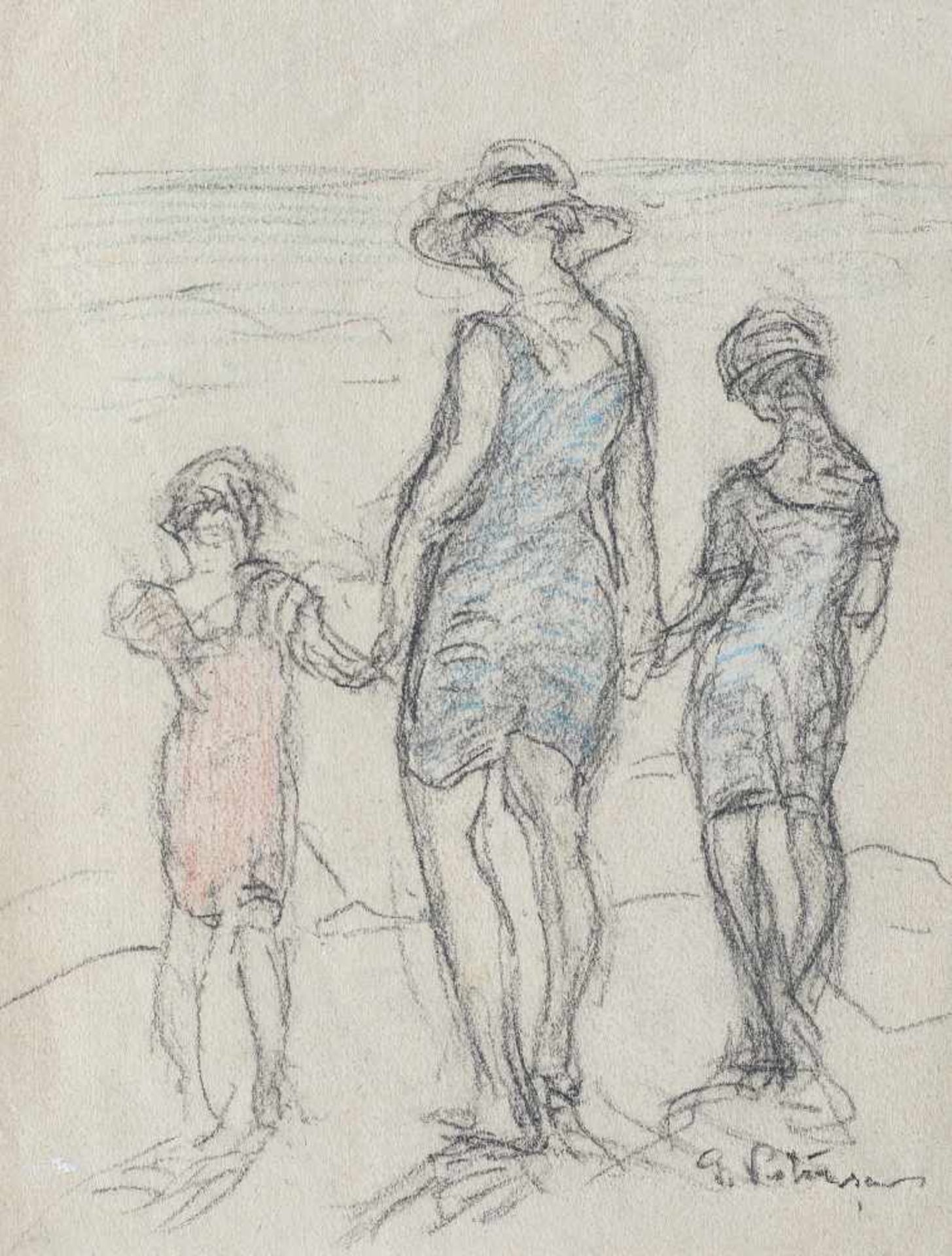 Gheorghe Petraşcu, At the Beach (Mariana, Lucreția and Pichi Petrașcu)