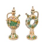 Pair of wedding jugs, decorated with bull and plant elements, signed Constantin Colibaba, interwar p