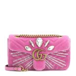 "Marmont Velvet" - Gucci bag, velvet, pink pal, decorated with hand-sewn crystals, for women
