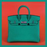 "Birkin 25" - Hermès bag, Togo leather, colour Bamboo, for women, accompanied by documents of origi