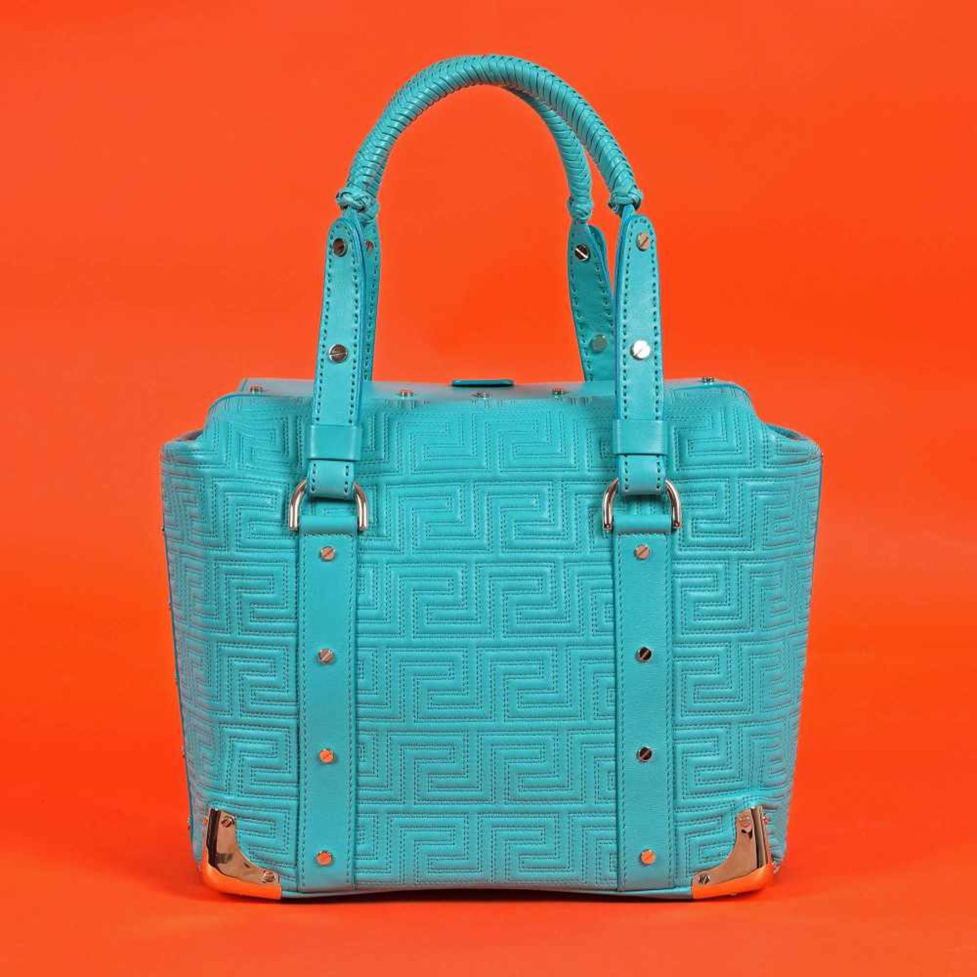 Gianni Versace Couture bag, leather, with greca motif, turquoise, for women - Bild 2 aus 7