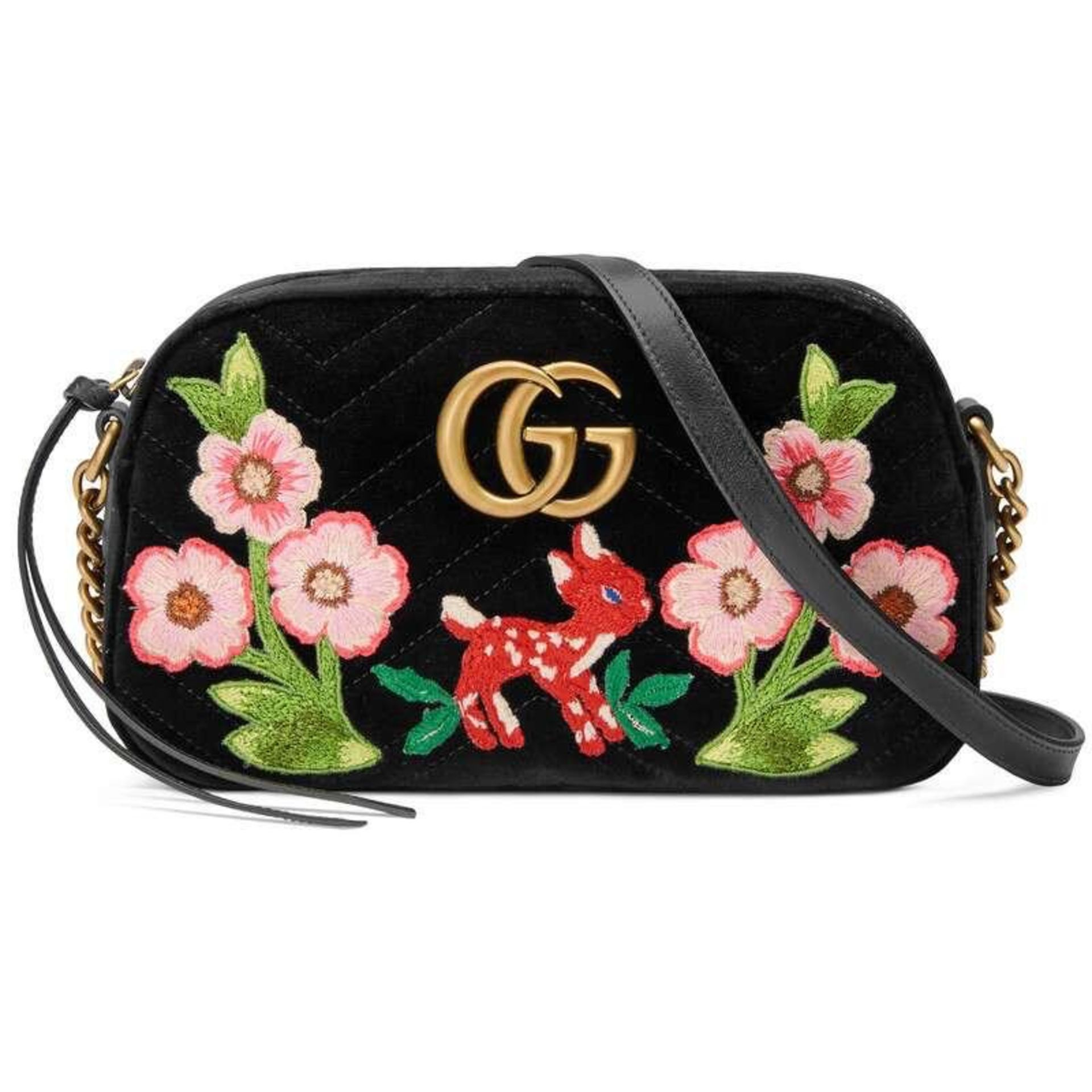 "Marmont Bambi" - Gucci bag, quilted velvet, black, decorated with embroidered flora and fauna eleme