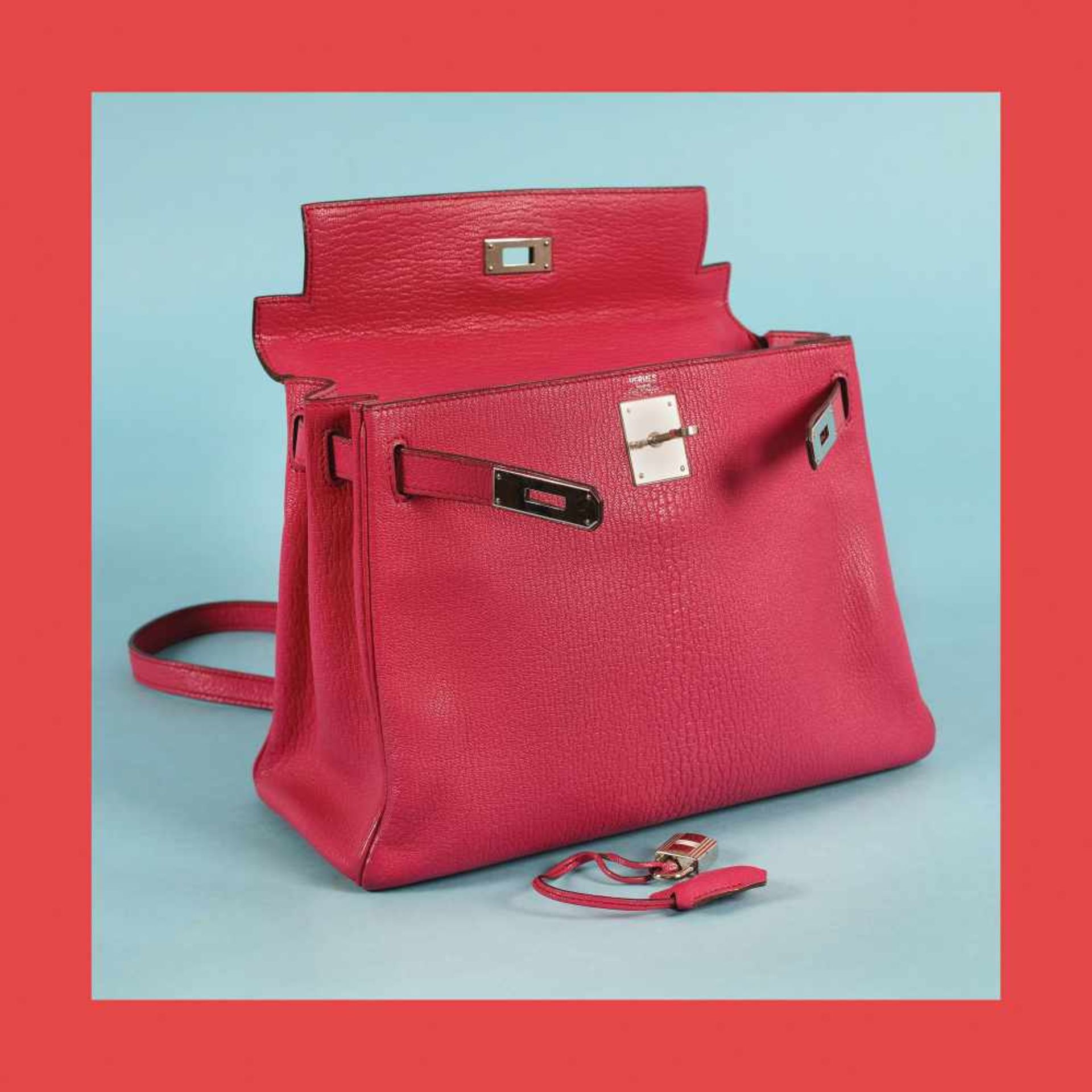 "Kelly 28" - Hermès bag, Chèvre leather, fuchsia, for women - Image 6 of 8