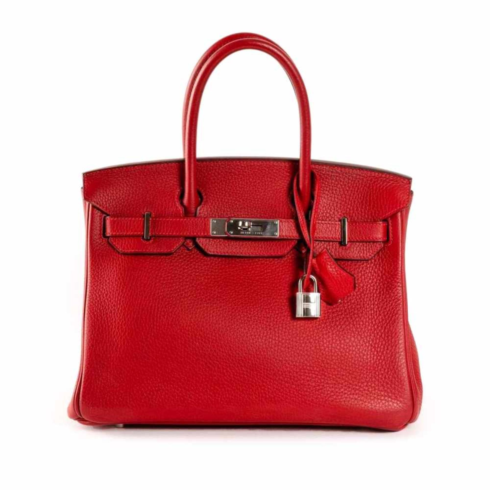 "Birkin 30" - Hermès bag, Clemence leather, colour Rouge Casaque, for women