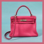 "Kelly 28" - Hermès bag, Chèvre leather, fuchsia, for women