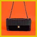 "Black Chocolate Bar" - Chanel bag, pony hair and velvet, black, for women