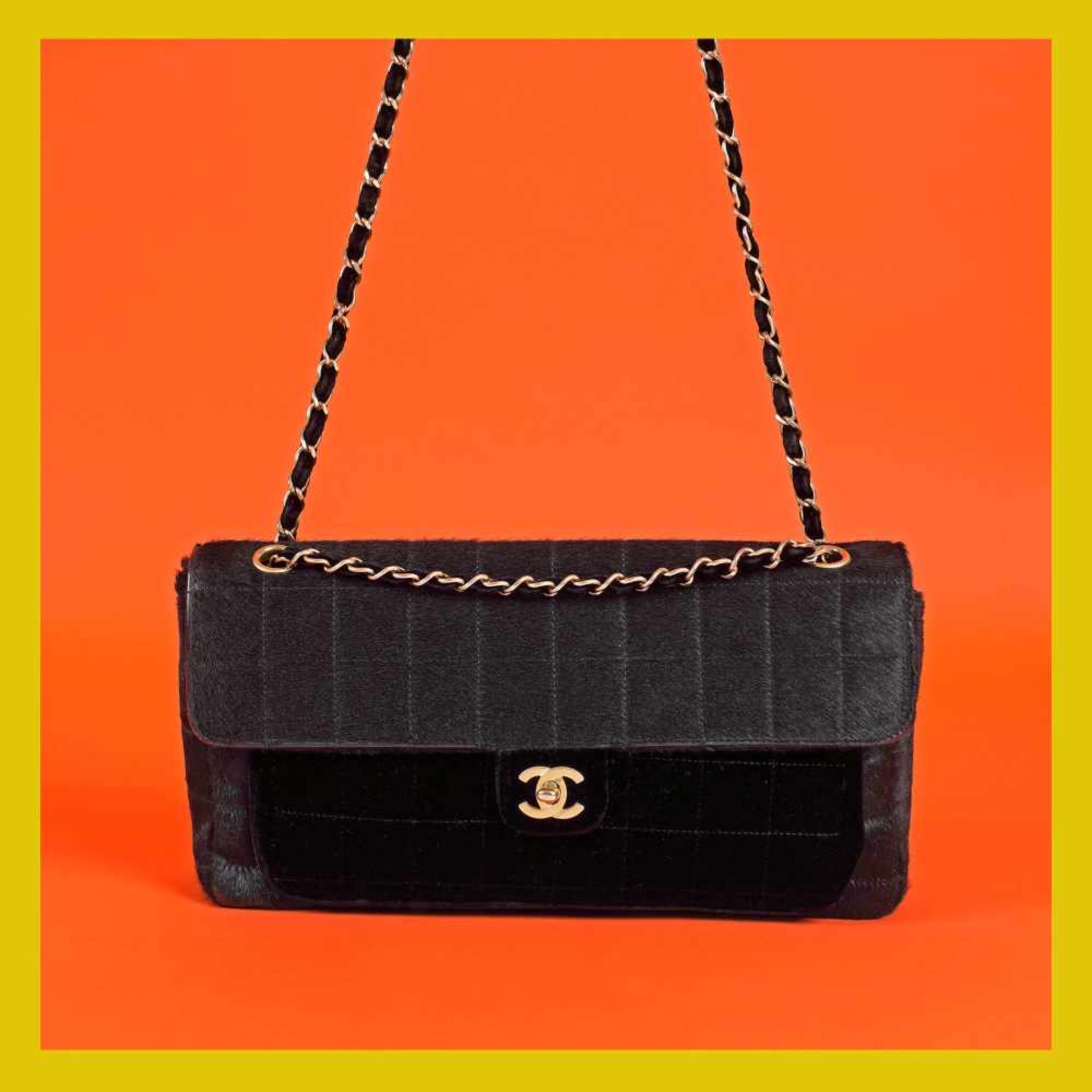 "Black Chocolate Bar" - Chanel bag, pony hair and velvet, black, for women