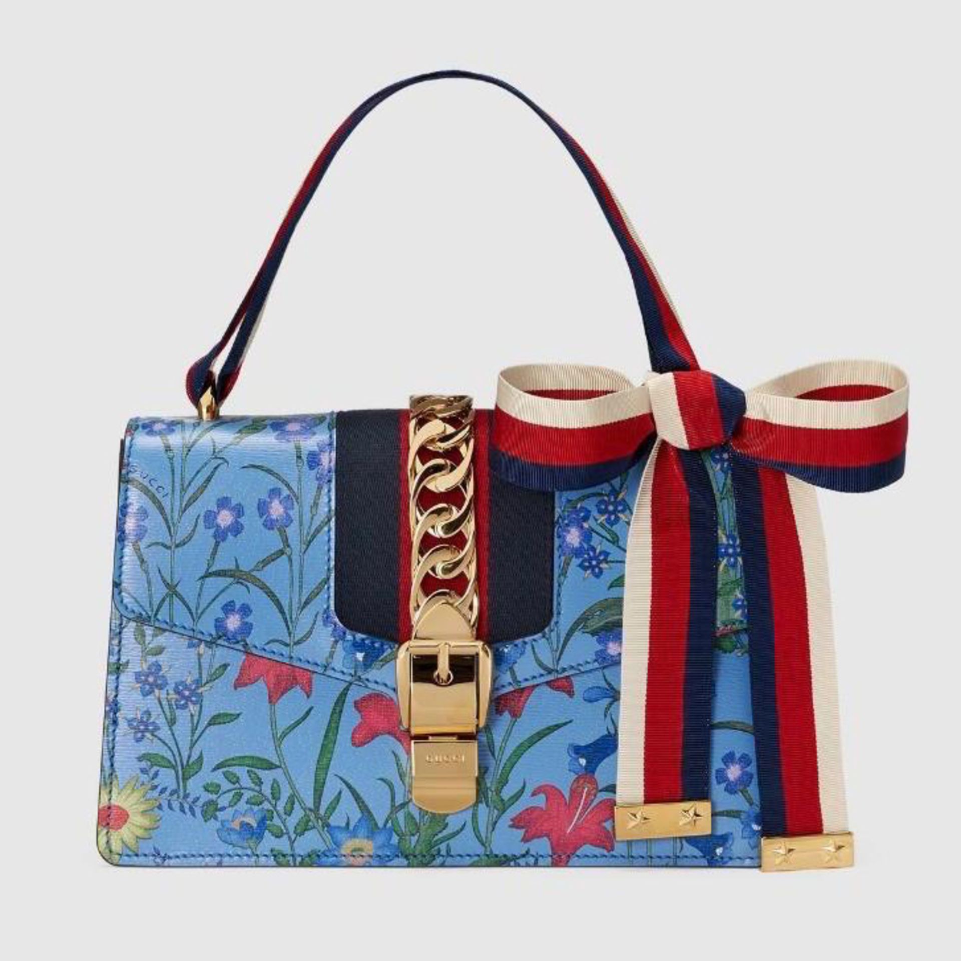 "Sylvie Flora" - Gucci bag, leather, blue, decorated with vegetal motifs and metallic appliqué - Bild 2 aus 2