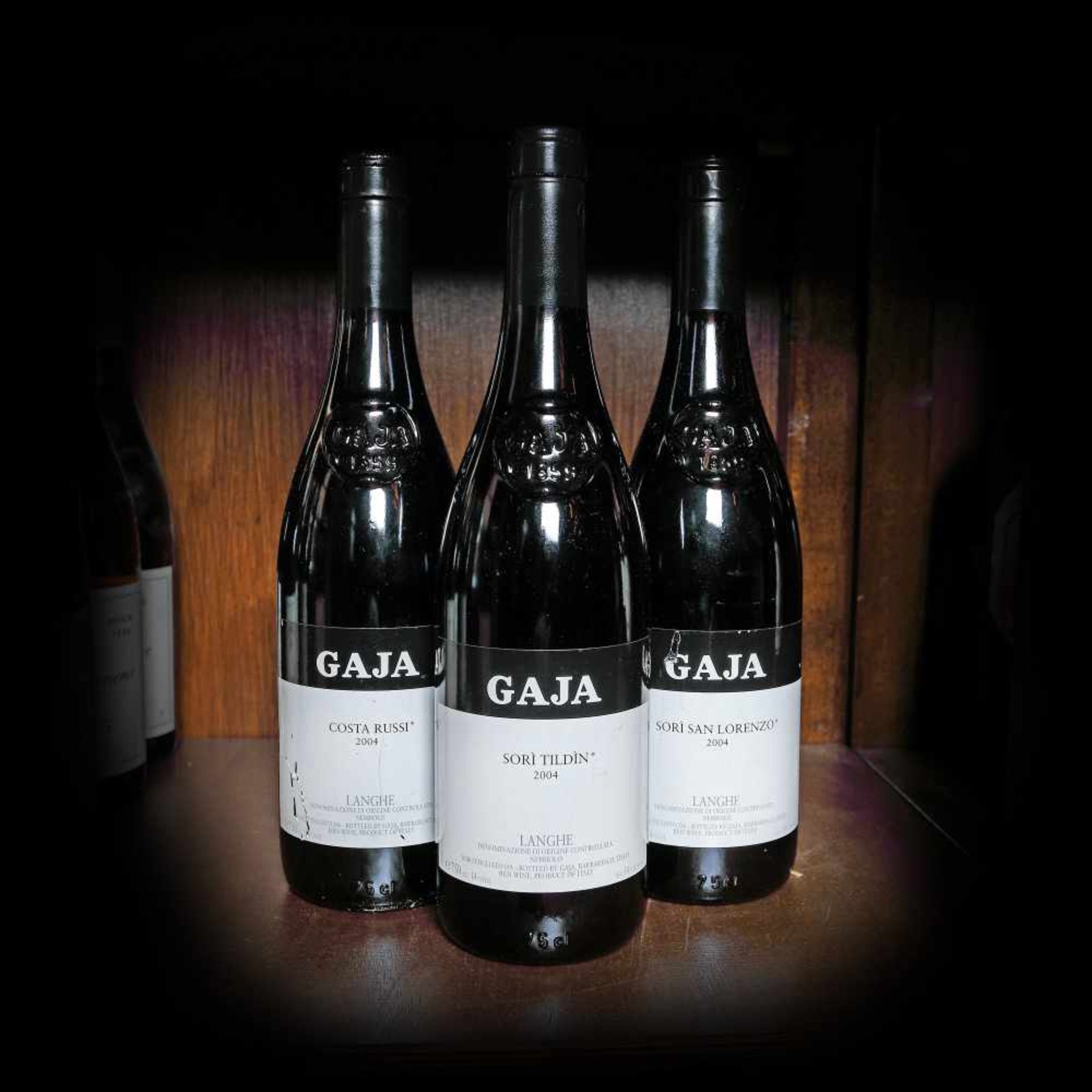 Gaja wine selection (Sori Tildin, Sori San Lorenzo, Costa Russi), Italy, 2004, 3b x 0.75l