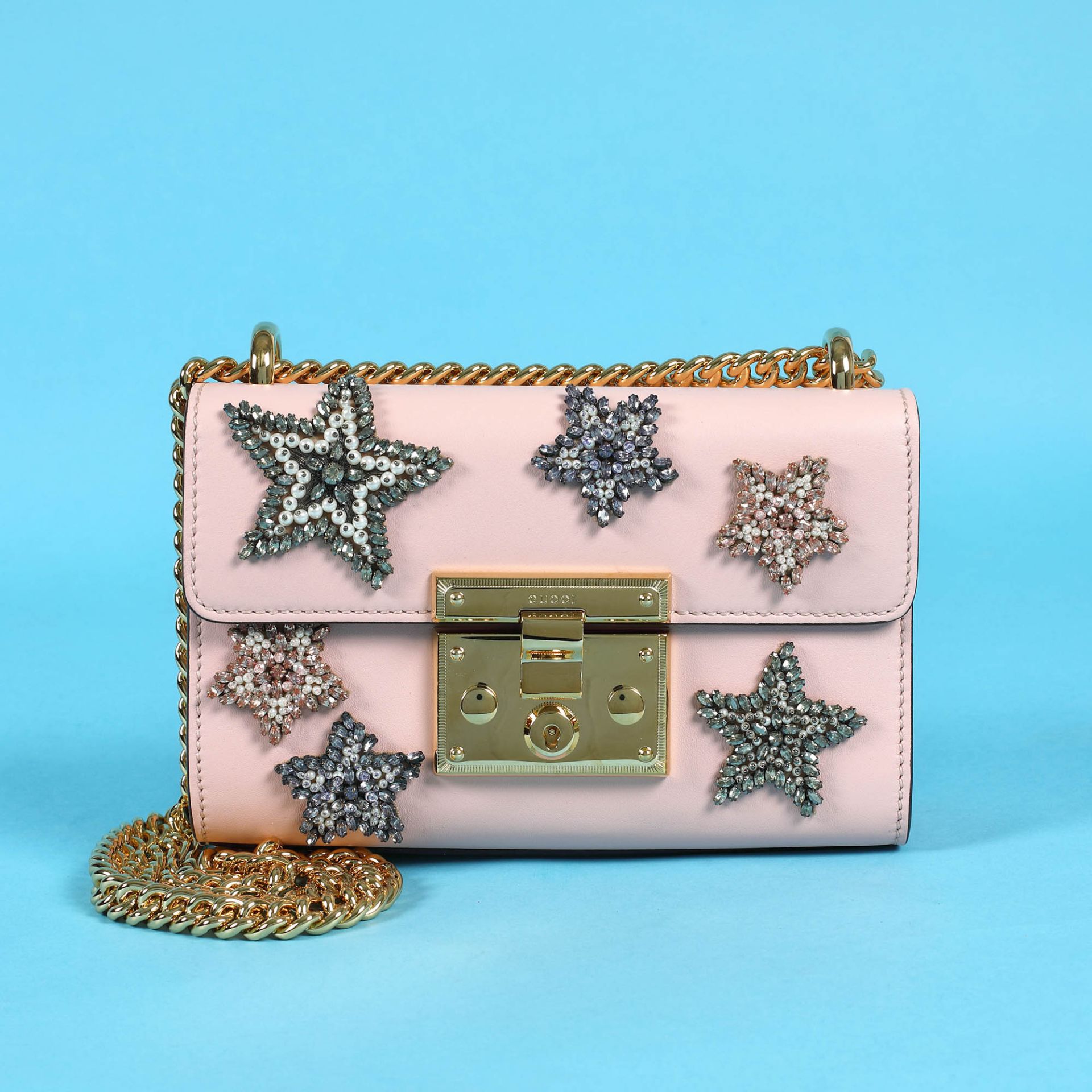 "Padlock" - Gucci bag, leather, pale pink, with applications embroidered in star shapes, for women - Bild 5 aus 12