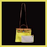 "Herbag Zip 31" - Hermès bag, textile and leather, colour Lime, for women, accompanied by documents