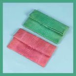 Pair of vintage envelope-bags, python leather, jade and fuchsia, for women