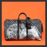 "Keepall Bandouliere 55" - Louis Vuitton x Chapman Brothers, travel bag, leather, black, decorated w