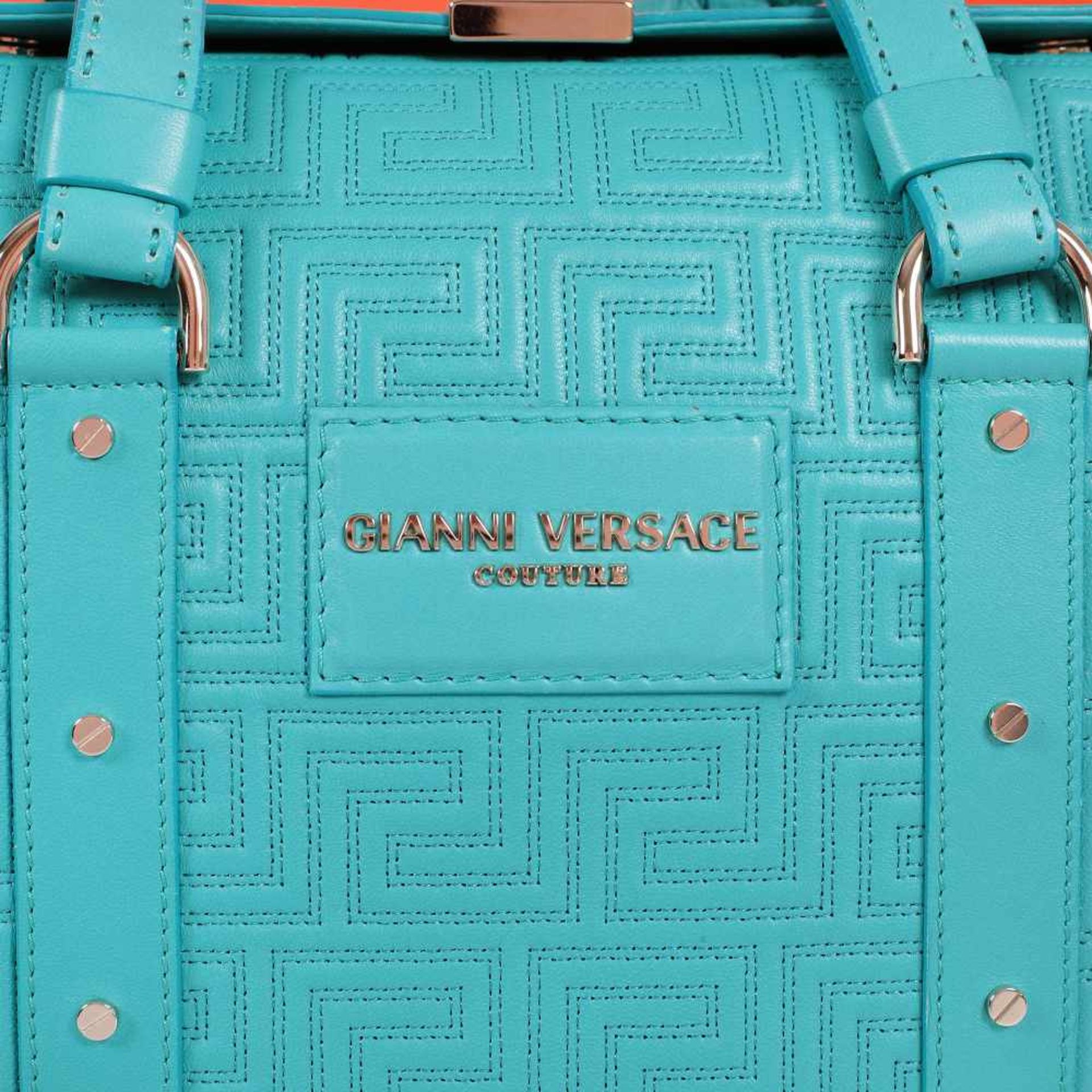 Gianni Versace Couture bag, leather, with greca motif, turquoise, for women - Image 4 of 7