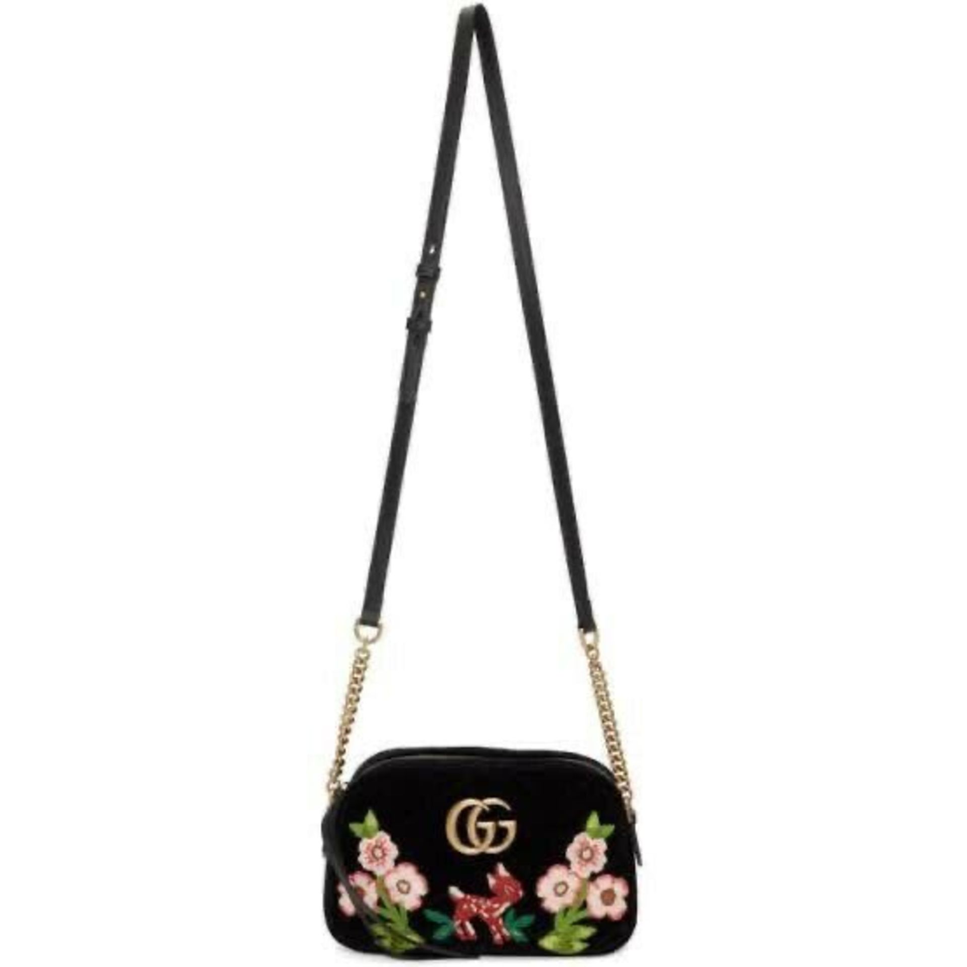 "Marmont Bambi" - Gucci bag, quilted velvet, black, decorated with embroidered flora and fauna eleme - Image 2 of 2