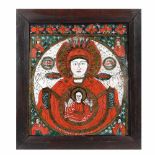 "Mother of God of the Sign", icon on glass, stained frame, Țara Bârsei workshop, late 19th century