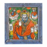 "Saint Nicholas", icon on glass, painted frame, Șcheii Brașovului workshop, late 19th century
