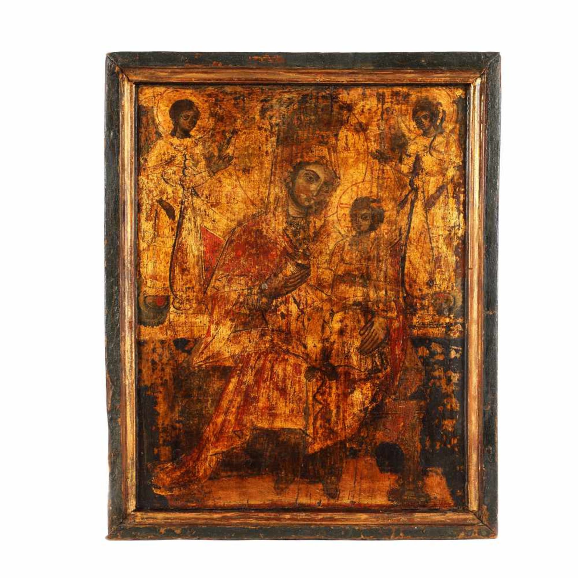 "Virgin Mary and the Baby Enthroned (Hodighitria)", icon on wood, Wallachia, Greek school, late 18th