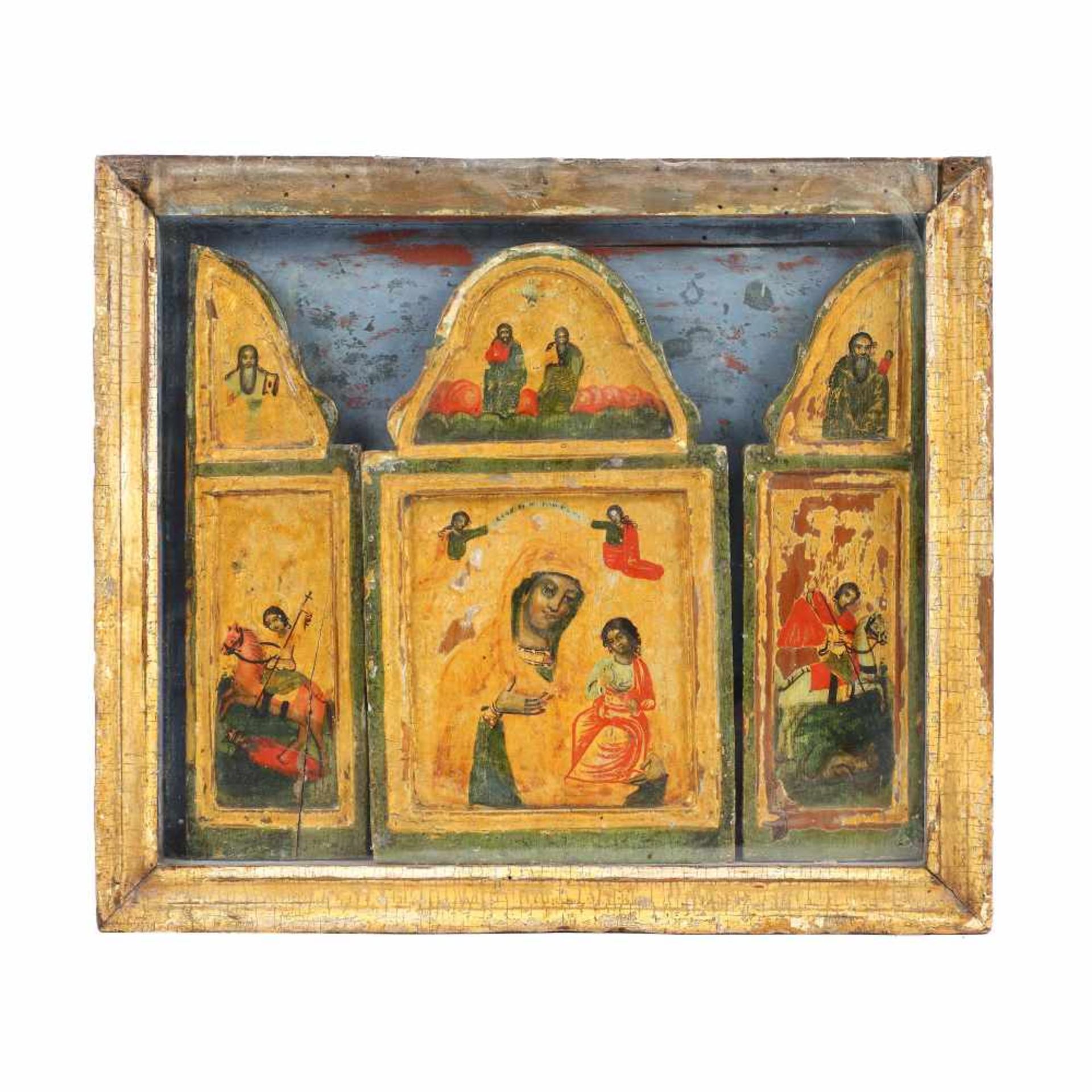 Triptych, "Virgin Mary and the Baby (Hodighitria), Saint Nicholas, Saint George, Saint Dumitru and S