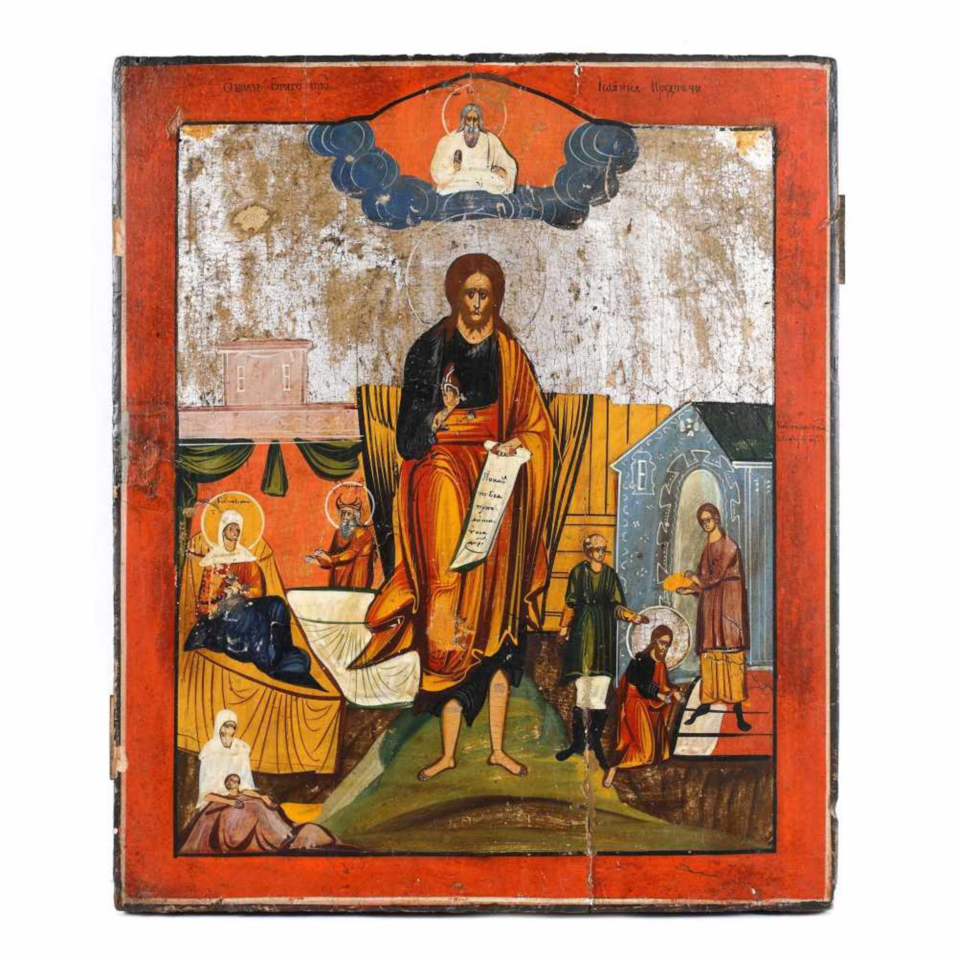 "Saint John the Baptist - The Angel of the Desert and scenes from his life", icon on wood, Russian (