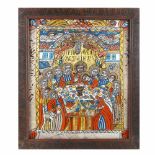 "Last Supper", icon on glass, stained frame, decorated with comb, Șcheii Brașovului workshop, late