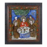 "Holy Trinity" (Mamvri Dinner), icon on glass, stained frame, attributed to a painter from Tămaș f