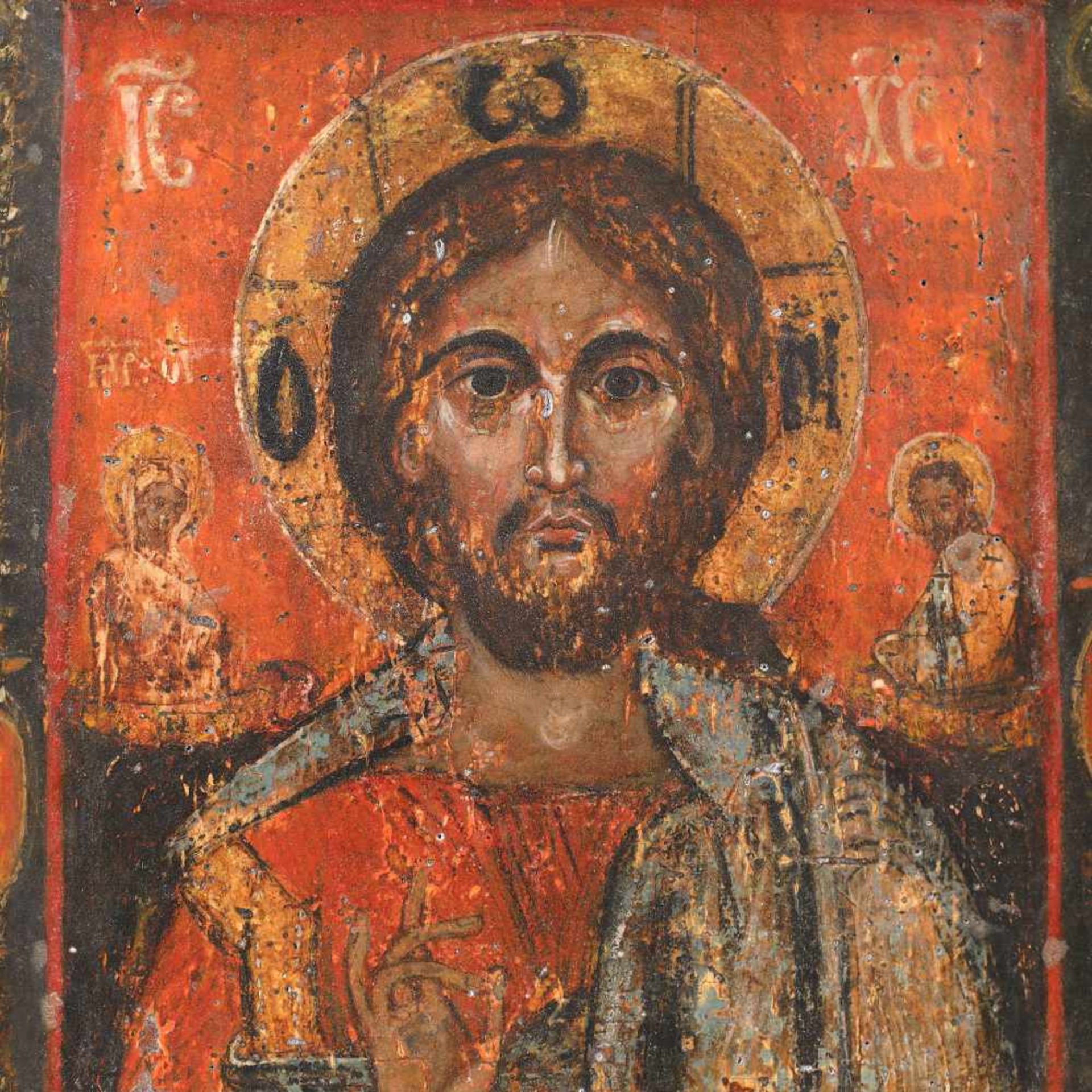 "Jesus Pantocrator", icon on wood, Transylvanian school, the northern half of Transylvania, early 18 - Bild 2 aus 2