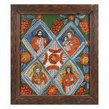 "The Table of Heaven", icon on glass, stained frame, decorated with comb, Șcheii Brașovului worksh