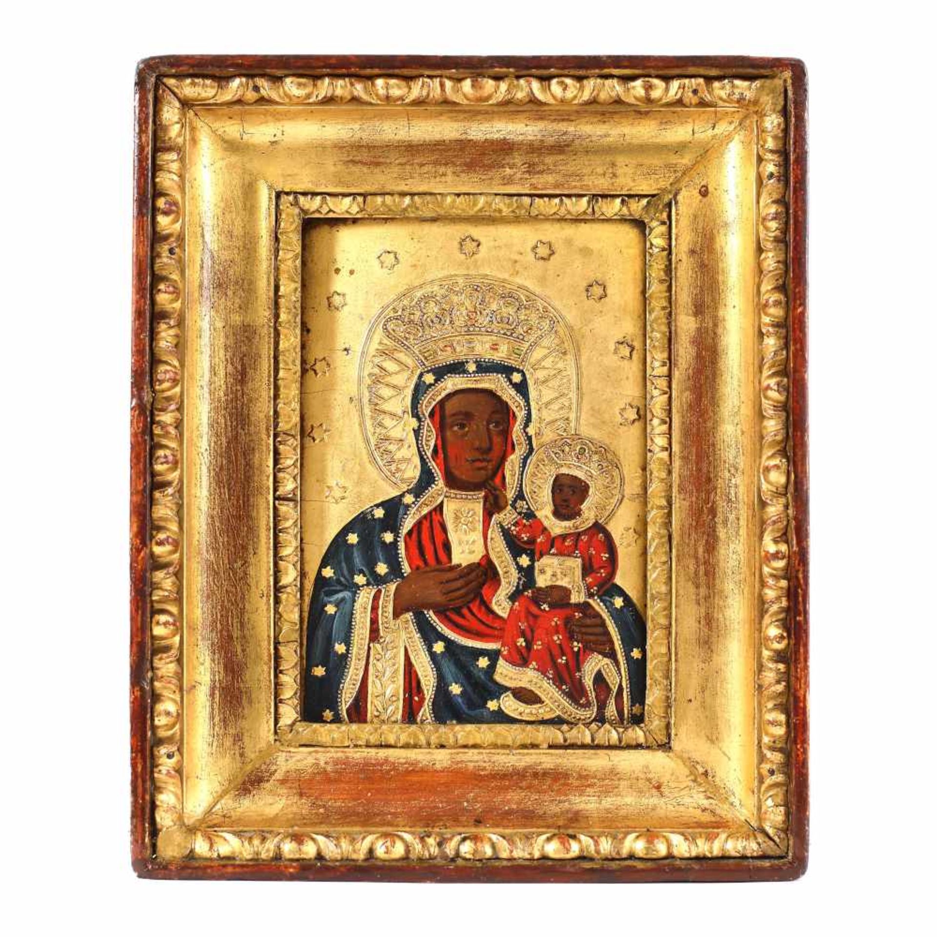 "Virgin Mary and the Baby (Black Madona - Protector of Poland)", icon on wood, Catholic influenced s