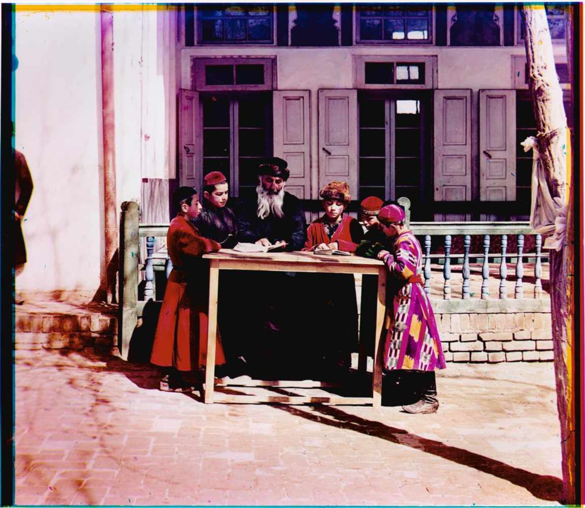 [Russian Empire]. Prokudin-Gorsky, S.M. &quot;Jewish boys with teacher. Samarkand&quot;.