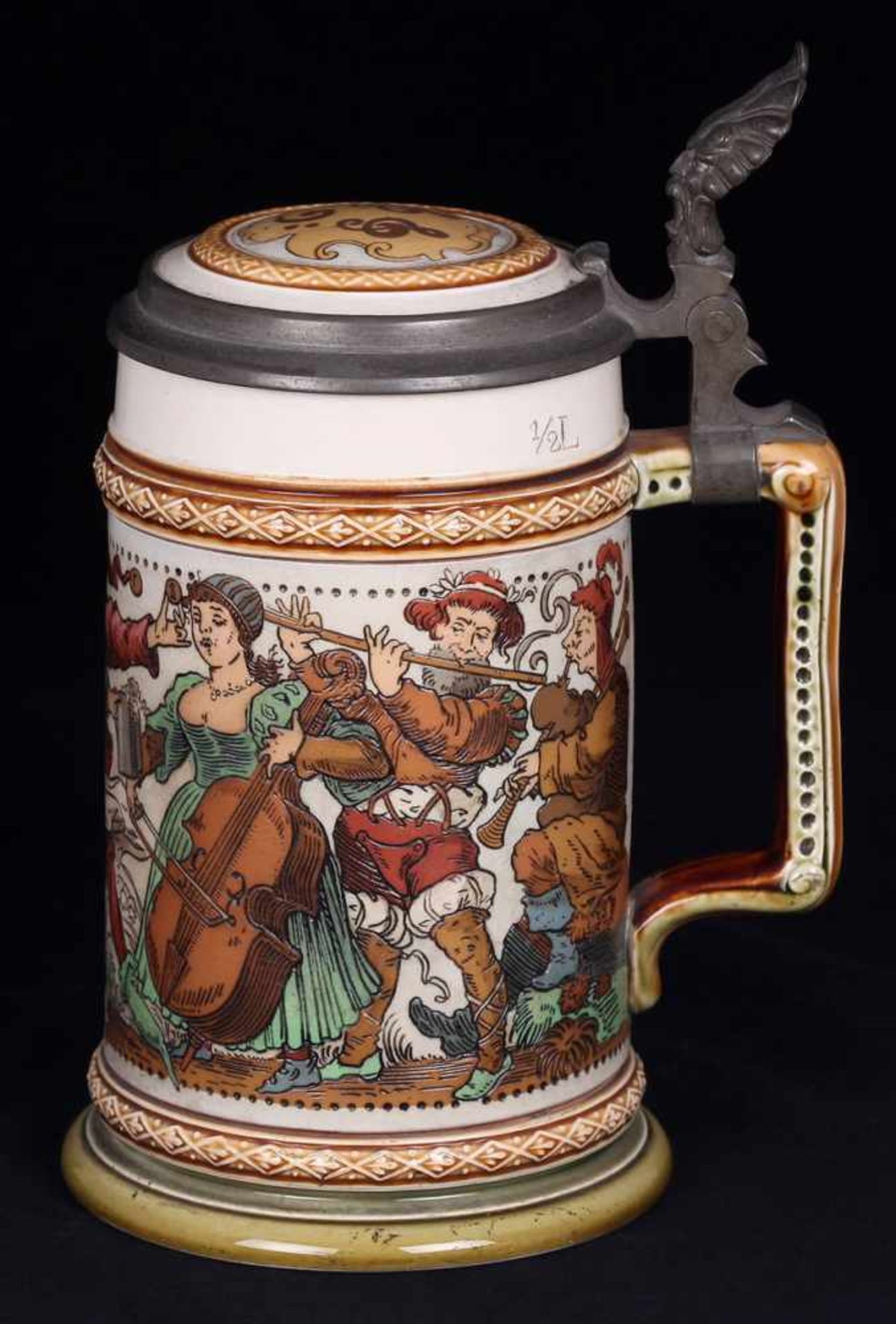 Beer stein &quot;Strolling musicians&quot;. Germany. VilleroyBoch. 1900.