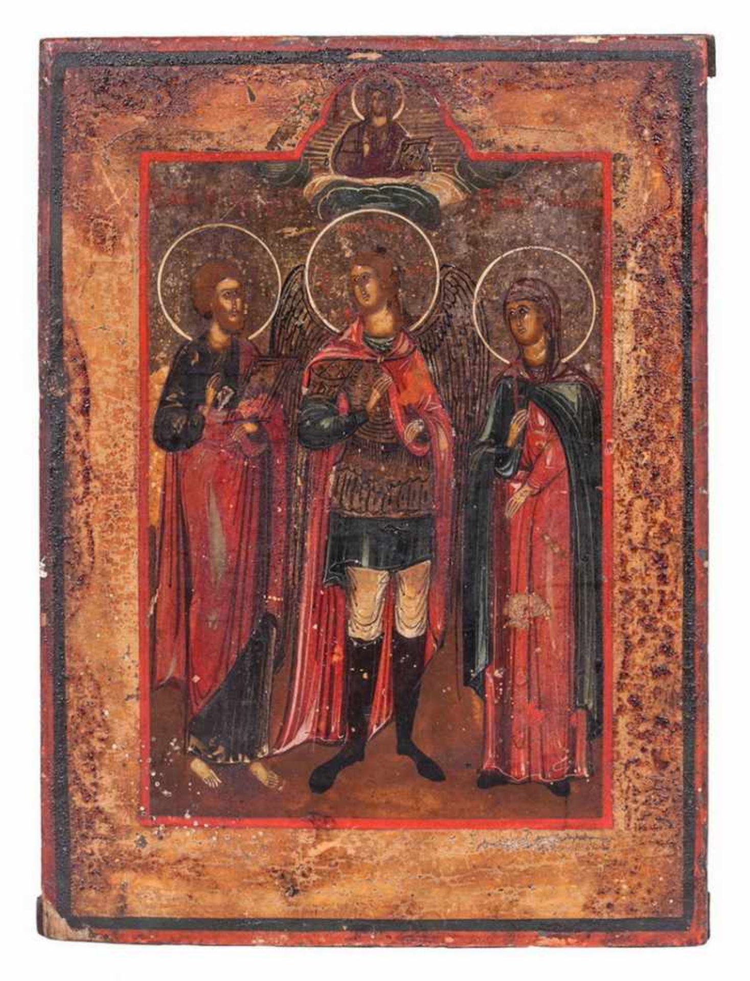 Russian icon ''St. Michael and two selected saints'. - 19th century - 23x17,5 cm.