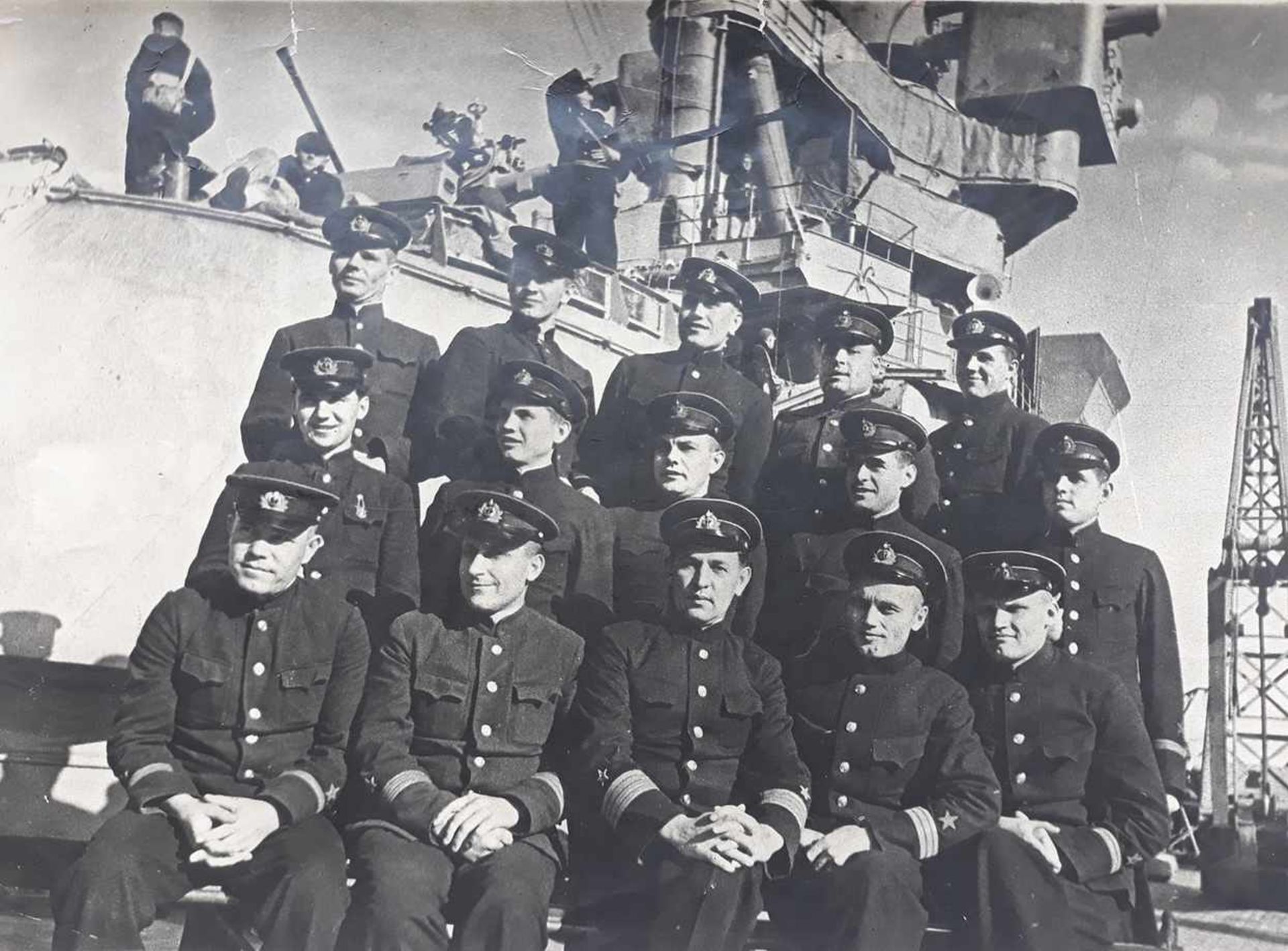 [World War II. Eastern Front]. Officers of russian battleship "Sevastopol". Photograph. 1940s.