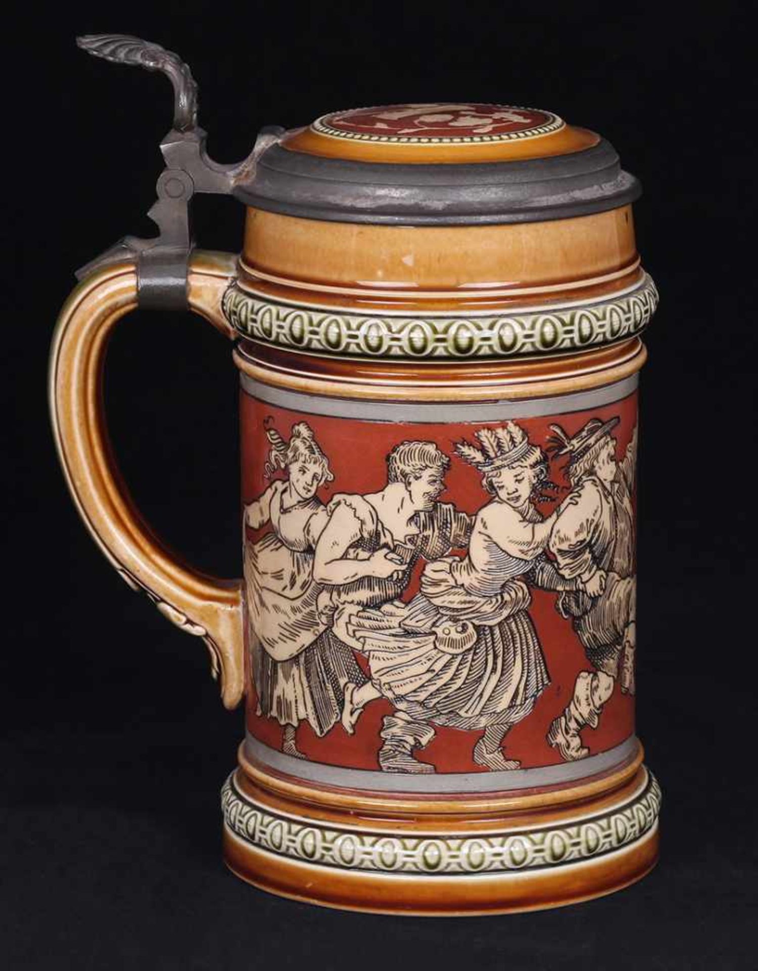 Beer stein &quot;Peasant dances&quot;. Germany. VilleroyBoch. 1897.