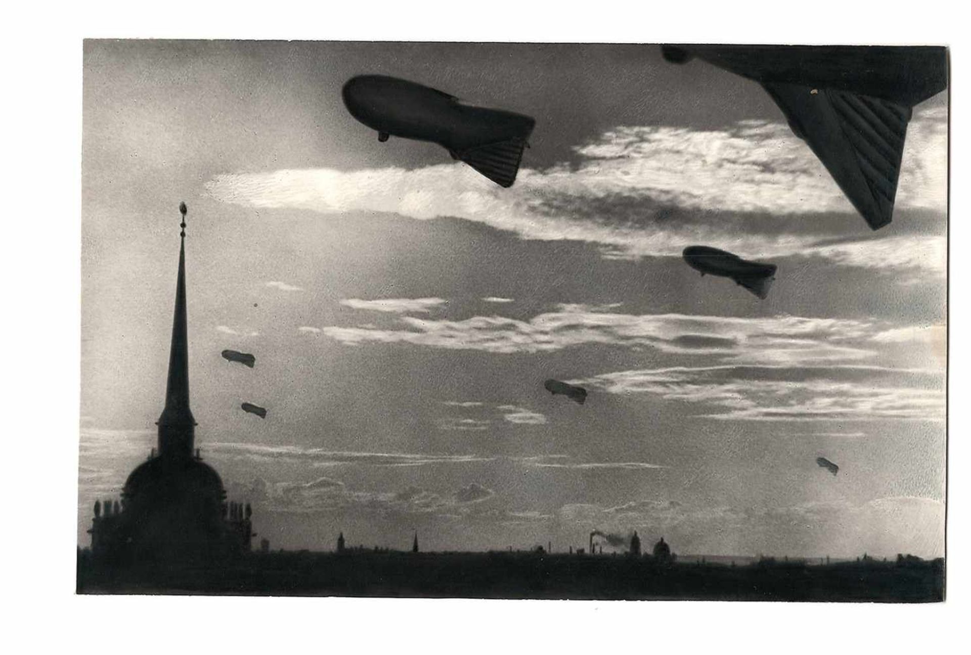 [Soviet]. Photograph &quot;Night sky of Leningrad. Aerostats&quot;. 1941. Original print. 11x17 cm.