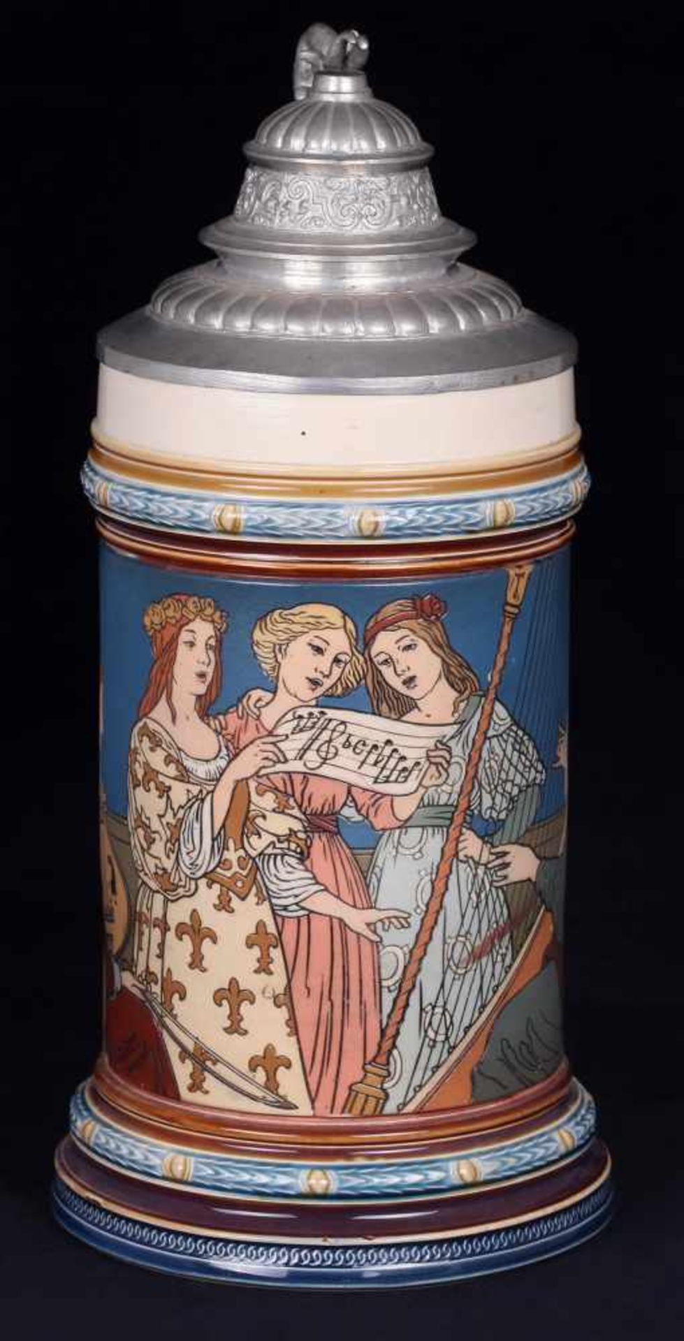 Beer stein &quot;Singing and playing music women&quot;. Germany. VilleroyBoch. 1900.