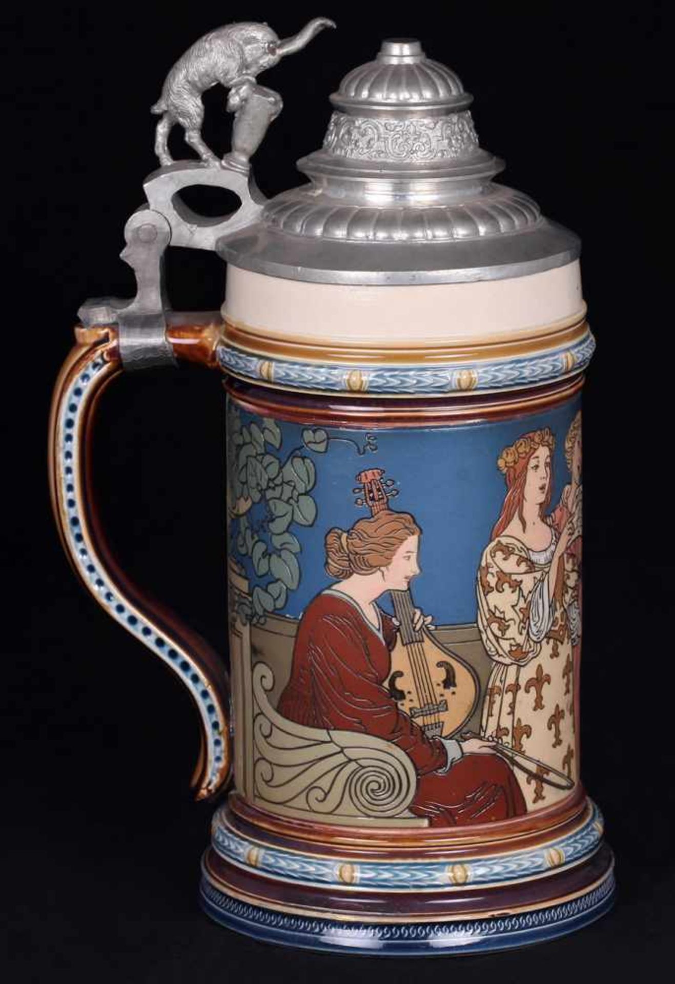 Beer stein &quot;Singing and playing music women&quot;. Germany. VilleroyBoch. 1900. - Bild 2 aus 4