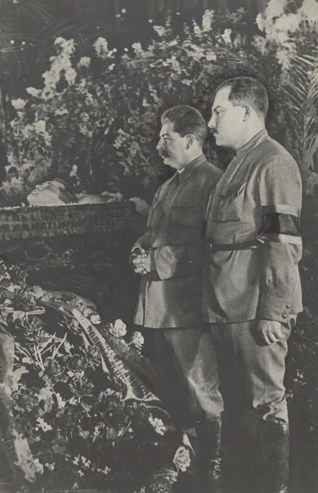 [Soviet]. Photograph &quot;Joseph Stalin and Lazar Kaganovich next to Sergey Kirov coffin&quot;.