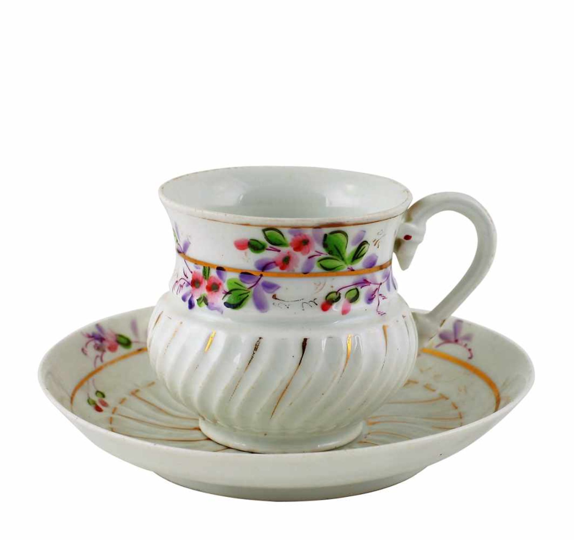 Russian porcelain tea-set with floral ornament. Kuznetsov's manifacture (Verbilki). 1890s.