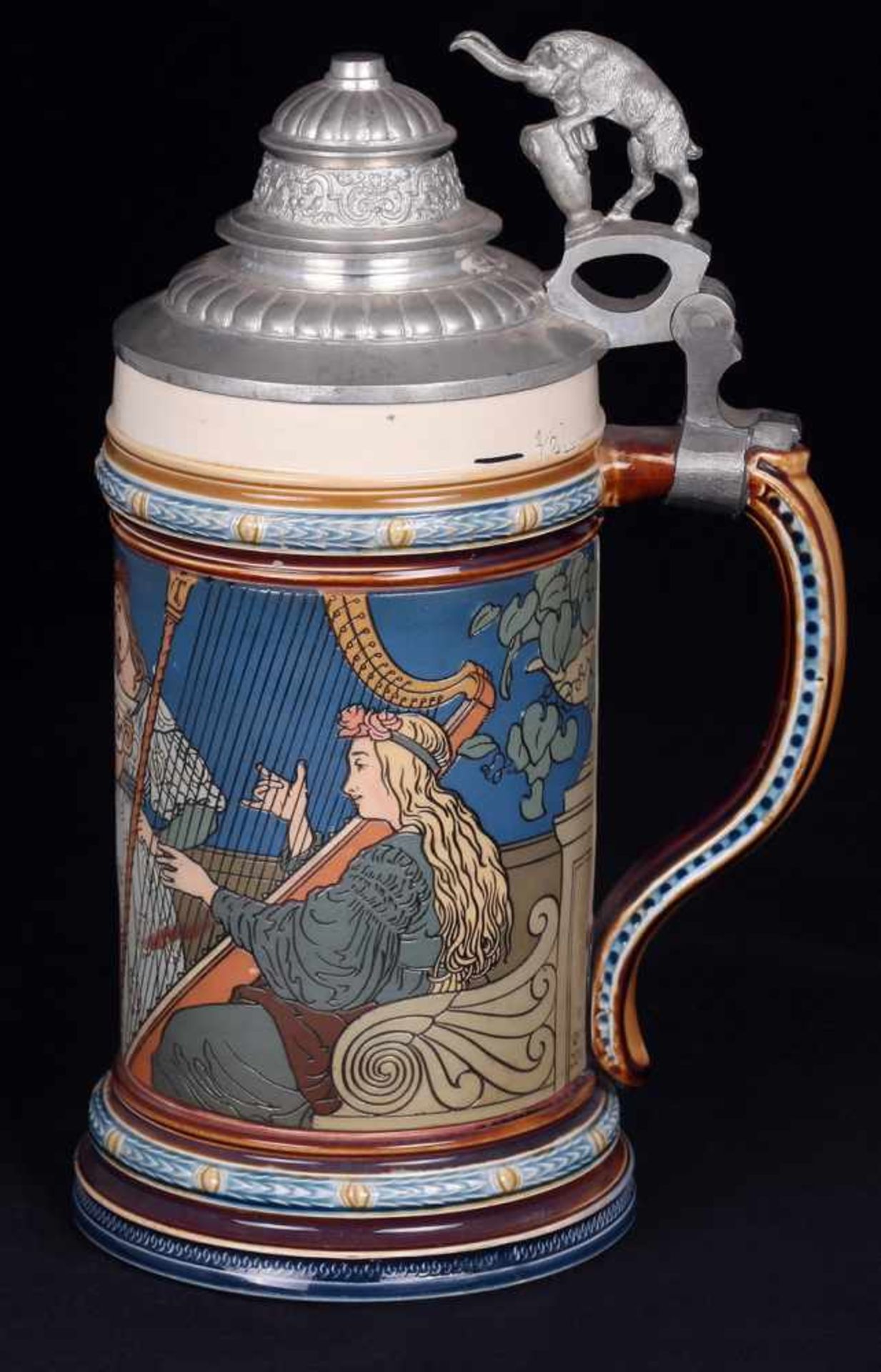 Beer stein &quot;Singing and playing music women&quot;. Germany. VilleroyBoch. 1900. - Bild 3 aus 4