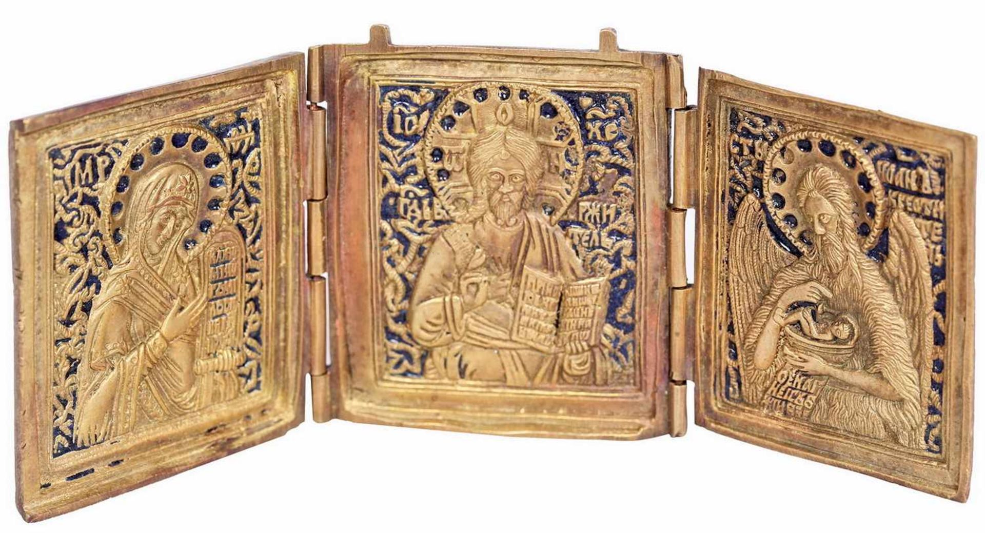 [Russian]. 3-panel folding icon [skladen] &quot;Deisis&quot;. - 19th century. - 7x6,5 cm. - Bild 2 aus 2