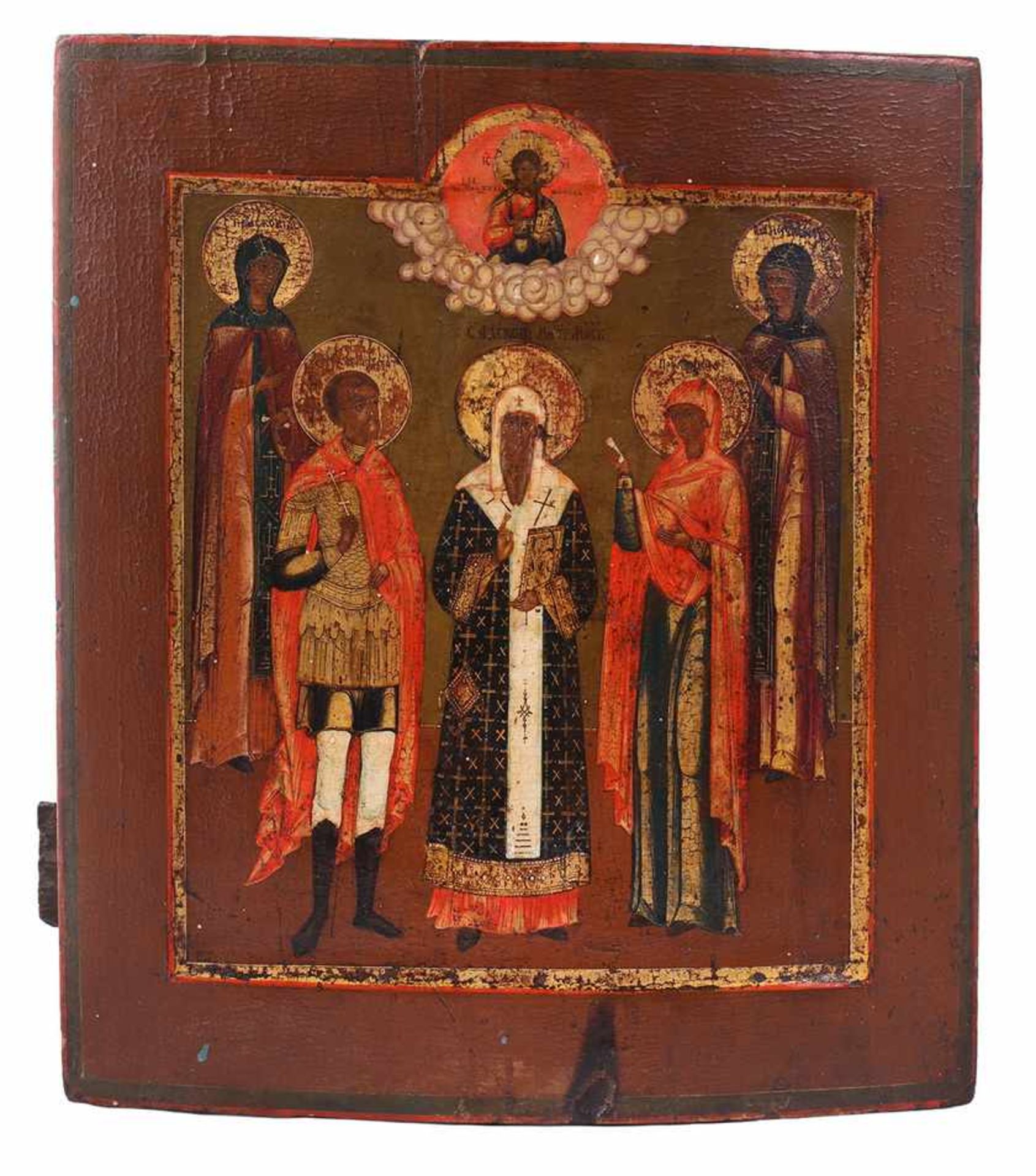 Russian icon "St. Alexius Mtropolitan of Kiev with selected saints". - 19th century. - 35x30,5 cm.
