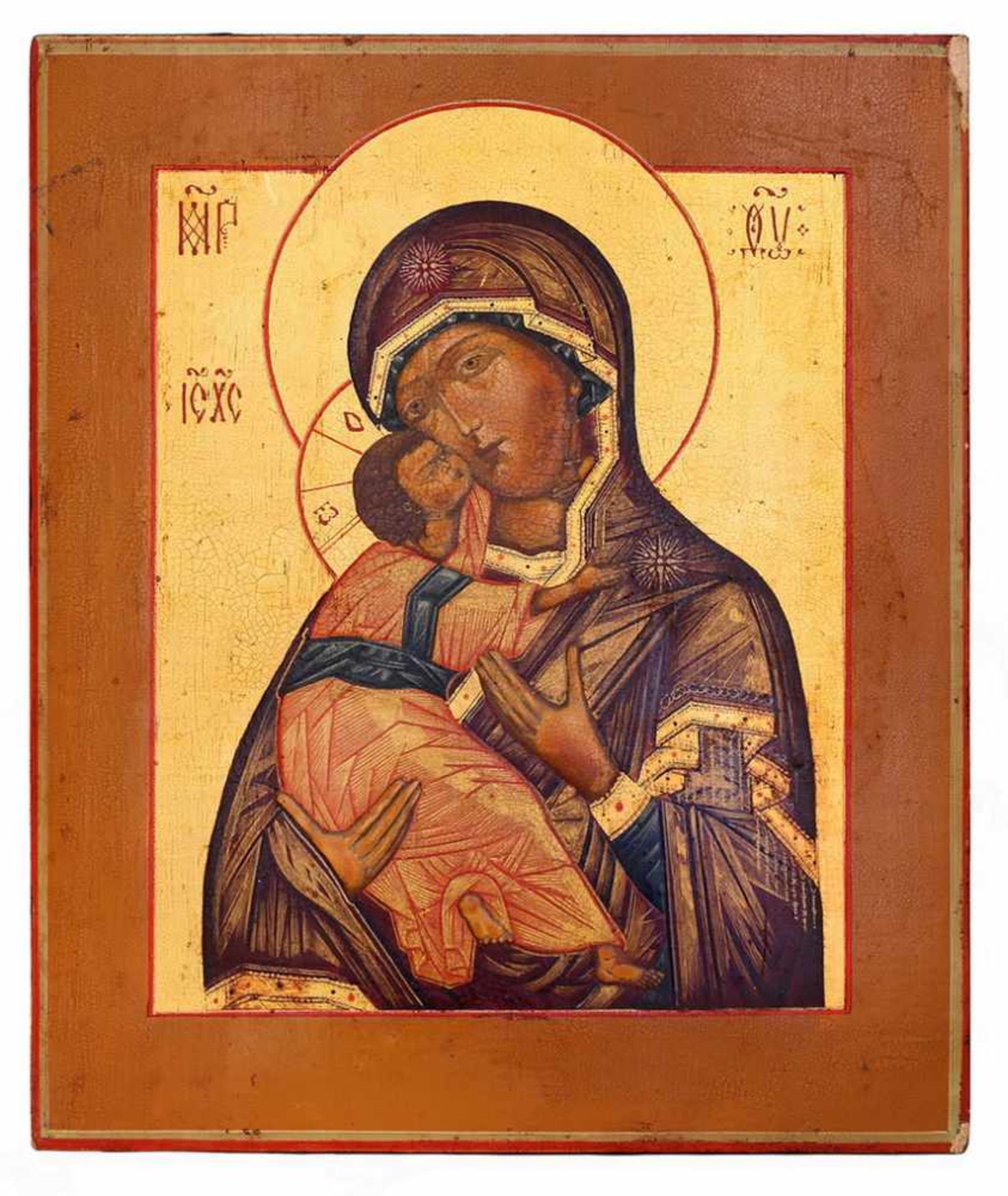 Russian icon &quot;Vladimirskaya Mother of God&quot;. - 19th century. - 31x26 cm.