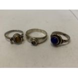 THREE GEM STONE SILVER RINGS