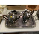 A FIVE PIECE E.P.N.S TEA SET INCLUDING TRAY WITH BENTLEY CAR BADGES