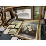 A COLLECTION OF FRAMED PRINTS AND PICTURES TO INCLUDE SIGNED ETCHINGS