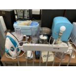 VARIOUS ELECTRICAL ITEMS TO INCLUDE AN IRON, FOOT SPA, MINI FRIDGE, STAINLESS STEEL MIXING BOWL