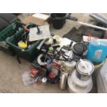 A COLLECTION OF PAINTS, TANKING, SEALANTS, BRUSHES, WIRE, SCREWS, TOOLS ETC